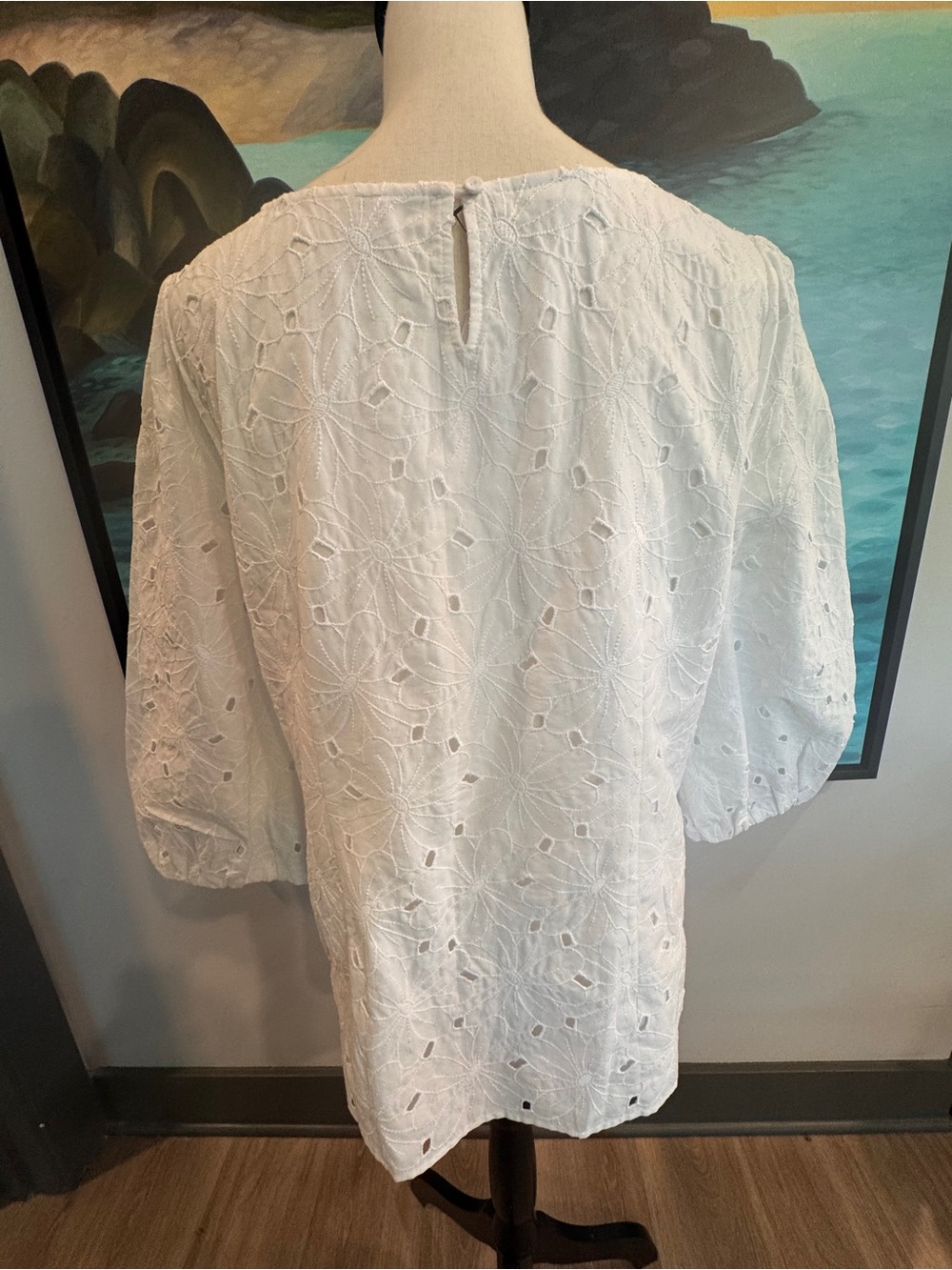 Talbots White Eyelet Puff-Sleeve Blouse - Picture 3 of 9